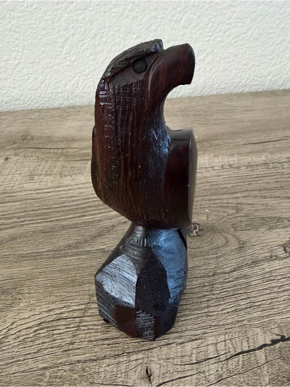 Vintage Hand Carved Bald Eagle Ironwood Figurine Sculpture Dark Brown Wood Boho - Picture 2 of 6